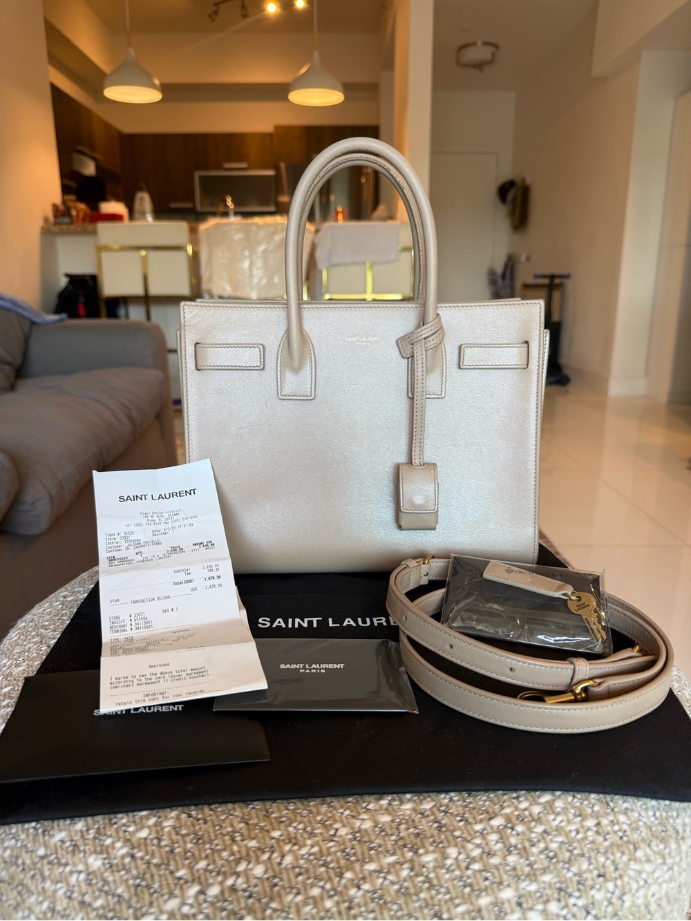 100% Authentic Saint Laurent Sac de Jour Baby in Smooth Leader Dark Beigh